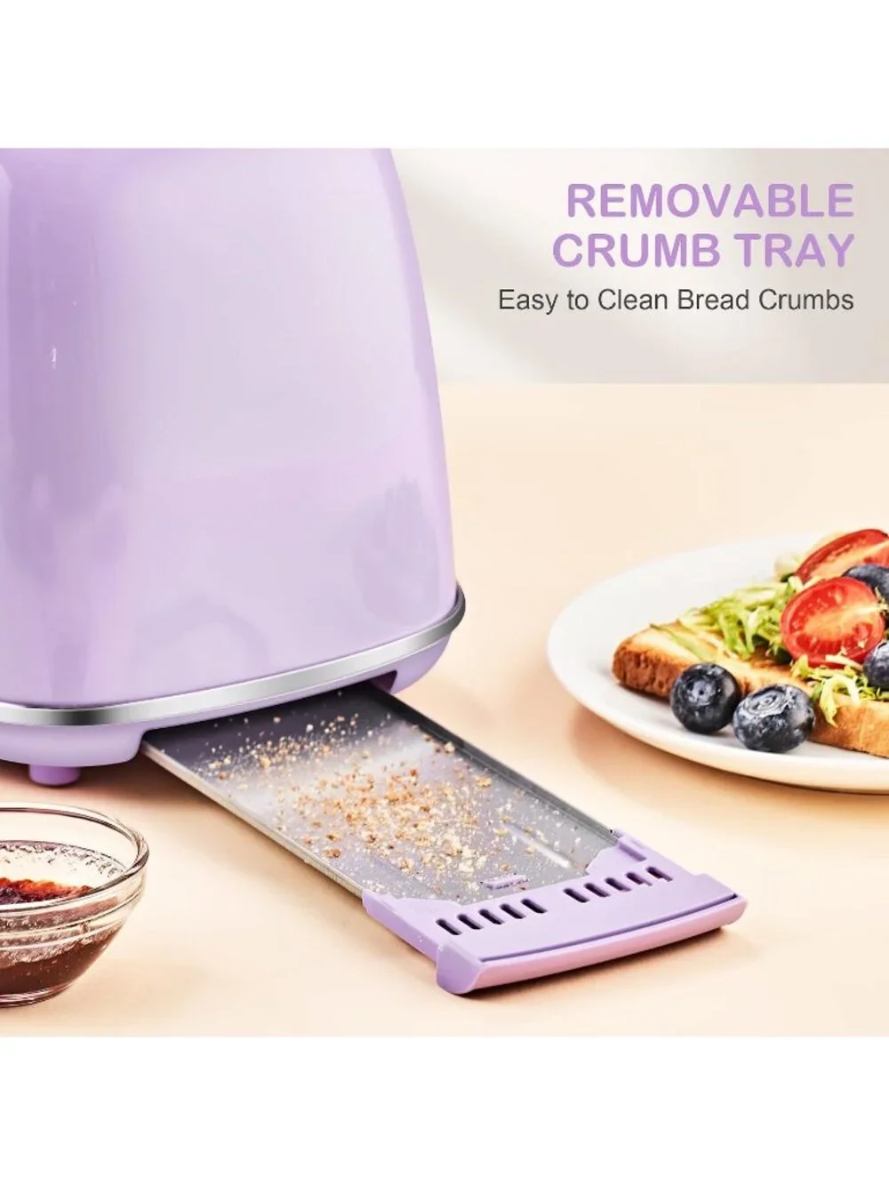 2 Slice Purple Retro Stainless Steel with Bagel Defrost Functions Toaster